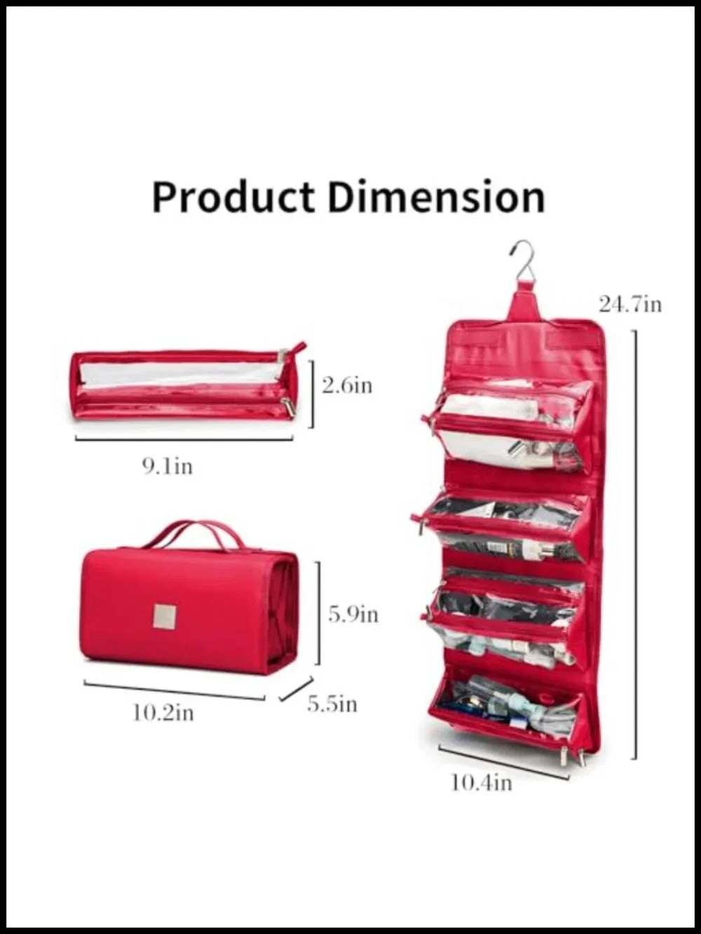 Roll Up Makeup Bag Travel Toiletry Organizer with 4 Clear TSA Approved Pouches